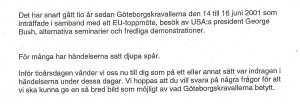 Brev från Göteborgsposten ang Göteborgskravallerna